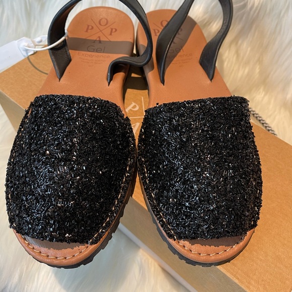 Menorquinas glitter peep toe leather black sandal - Picture 4 of 6
